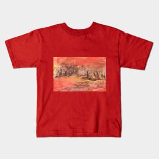 Autumn landscape, nature. Encaustic wax art. Painting drawing Kids T-Shirt